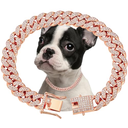 Hundehalsband, kubanisches Gliederhalsband, 13 mm breit, Metall-Katzenkette, Kristallhalsband, Schmuckzubehör für kleine, mittelgroße und große Hunde, Katzen (50,8 cm) von fengco