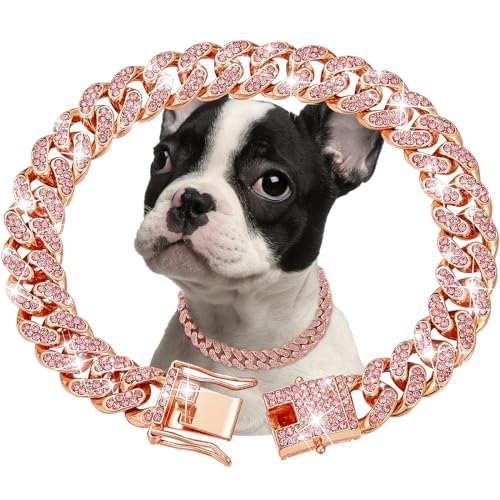 Hundehalsband in Roségold mit kubanischen Diamanten, Hundehalsband 13 mm breit, Metallkette für Katzen, Kristallhalsband für Haustiere, Schmuckzubehör Hundehalsband in Roségold mit kubanischen Diamanten, Hundehalsband 13 mm breit, Metallkette für Katzen, Kristallhalsband für Haustiere, Schmuckzubehör von fengco