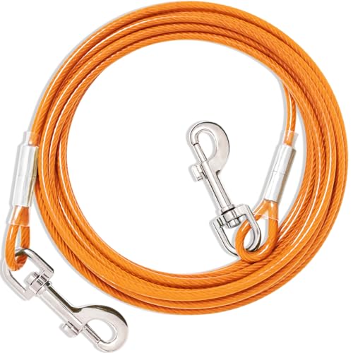 Orange Dog Tie Out Cable Leash,3/6/9/15m Dog Runner for Yard Steel Wire Dog Cable with Durable Superior Clips Dog Chains for Outside Dog Lead for Small Large Dogs(15m) von fengco