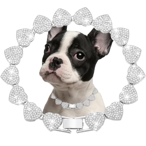 Silberne Hundehalsband, Herz-Halskette, Diamant, kubanische Gliederung, Hundehalsband, Katzenketten, Metall, Katzenketten, Haustier-Kristall-Halsbänder, Schmuckzubehör für Hunde und Katzen (30,5 cm) Silberne Hundehalsband, Herz-Halskette, Diamant, kubanische Gliederung, Hundehalsband, Katzenketten, Metall, Katzenketten, Haustier-Kristall-Halsbänder, Schmuckzubehör für Hunde und Katzen (30,5 cm) von fengco