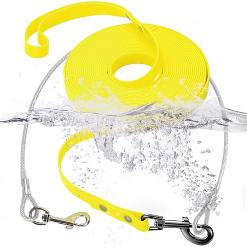 Wasserdicht Schleppleine für Hunde,mit Chew Proof Tie-Out Leinen,Wasserdicht Trainingsleine für Hunde(Gelb,10m) von fengco