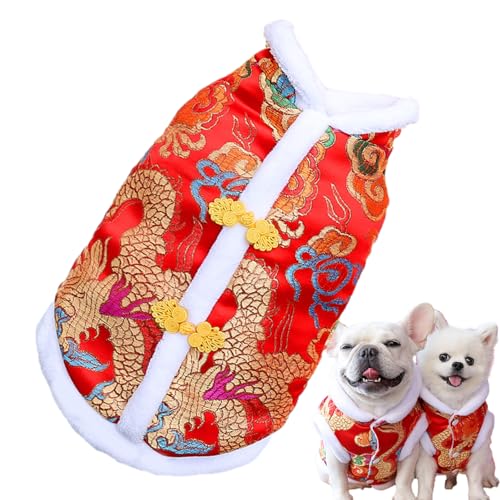 feveo Frühlingsfest Kleidung Für Hunde - Warme Hoodie Für 2024 Neujahr - Stickerei Drachenrobe Pullover Für kleiners Mittel Große Katze von feveo