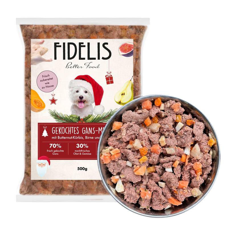 Gans mit Butternut-Kürbis, Birne und Feigen (500g) gefroren von fidelis.dog