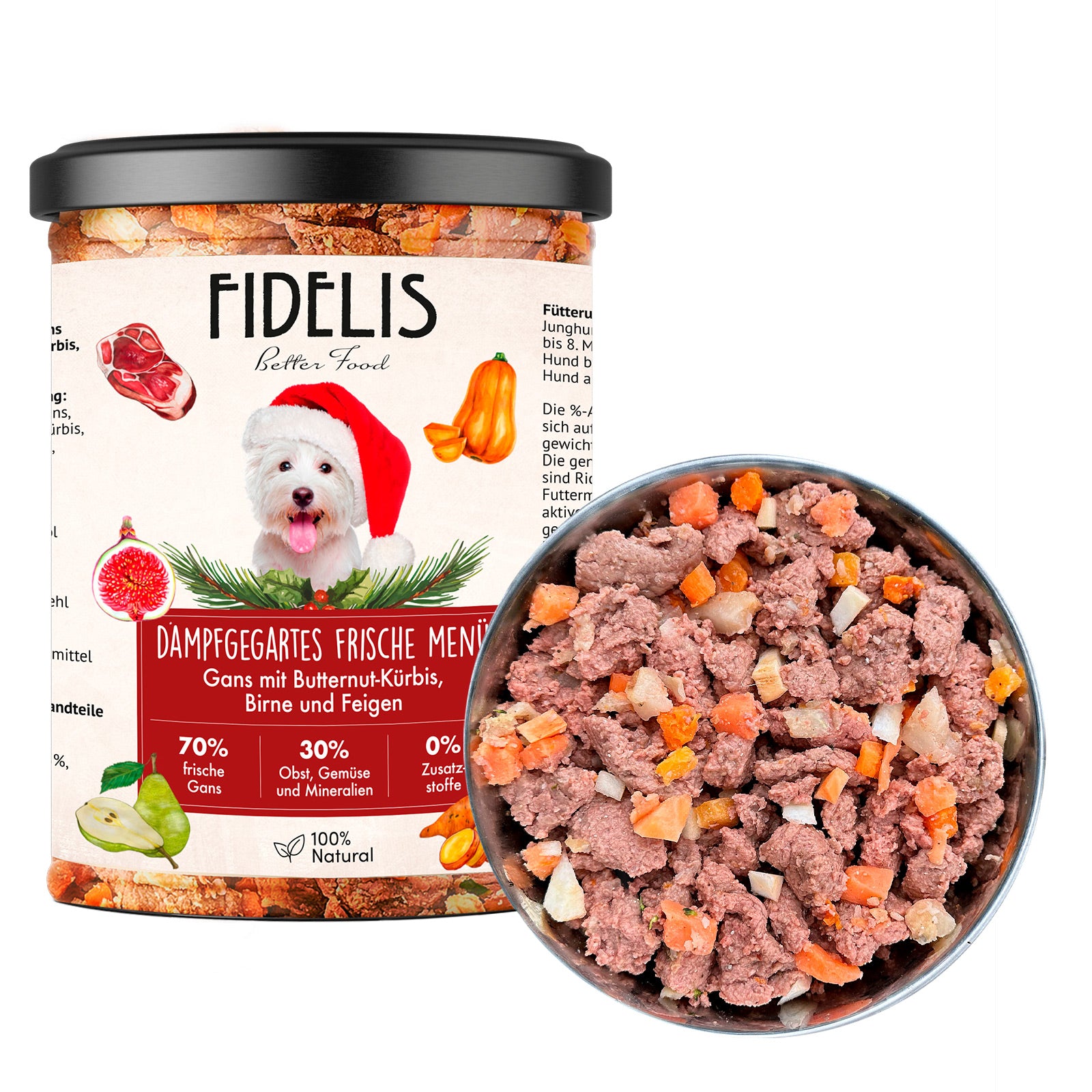 Gans mit Butternut-Kürbis, Birne und Feigen (im Glas) von fidelis.dog