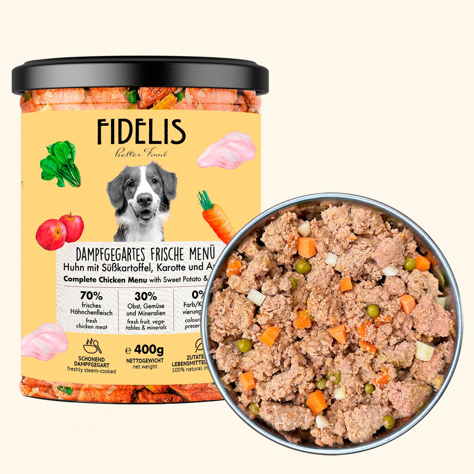 Huhn mit Süßkartoffel, Karotte und Apfel (im Glas) | Gewicht: 400g von fidelis.dog