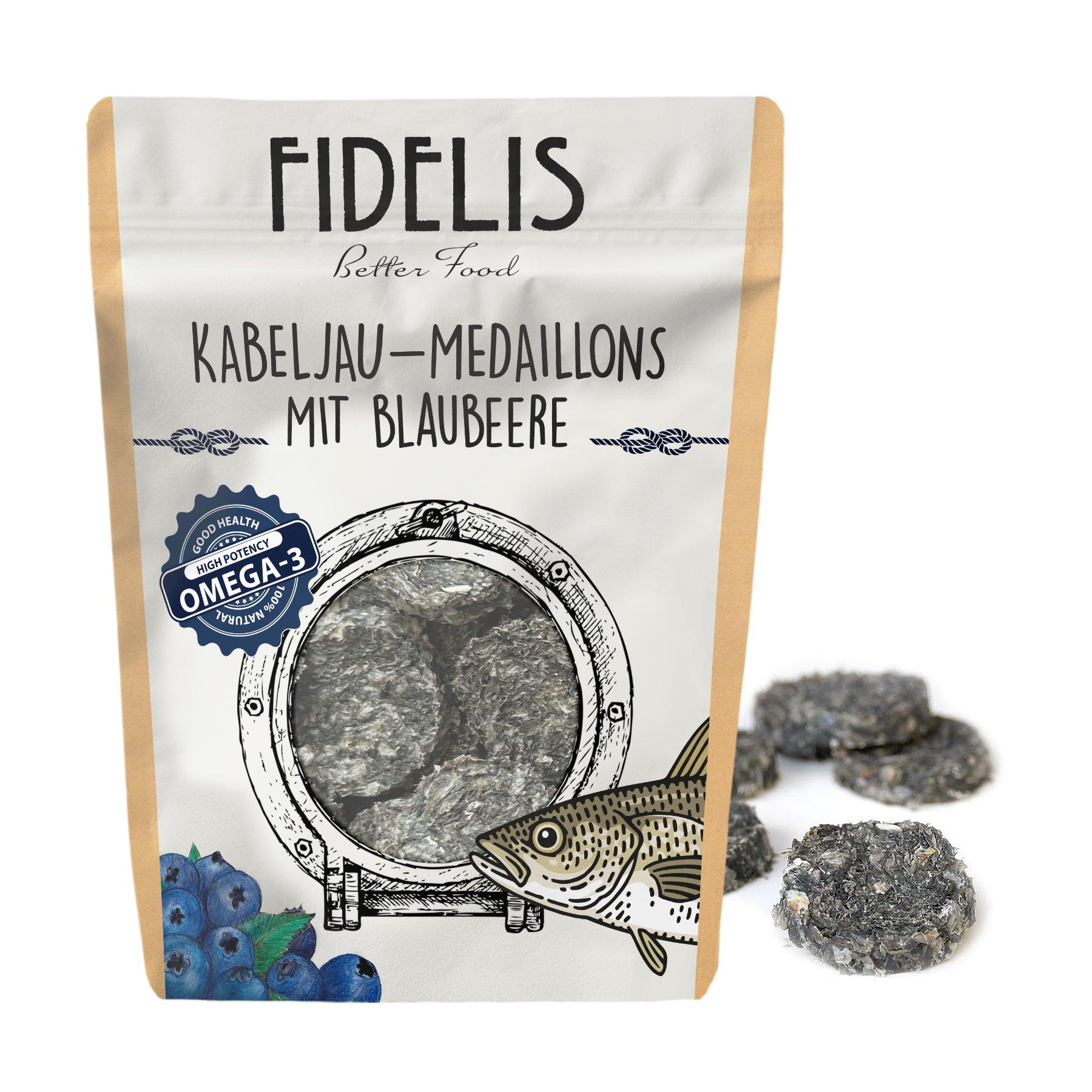 *Kabeljau Medaillons mit Blaubeeren 100g von fidelis.dog