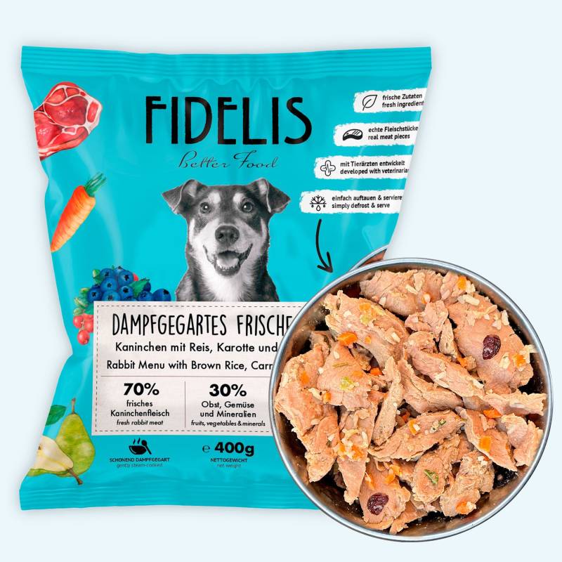 Kaninchen mit Reis, Karotte und Cranberries (400g) gefroren von fidelis.dog