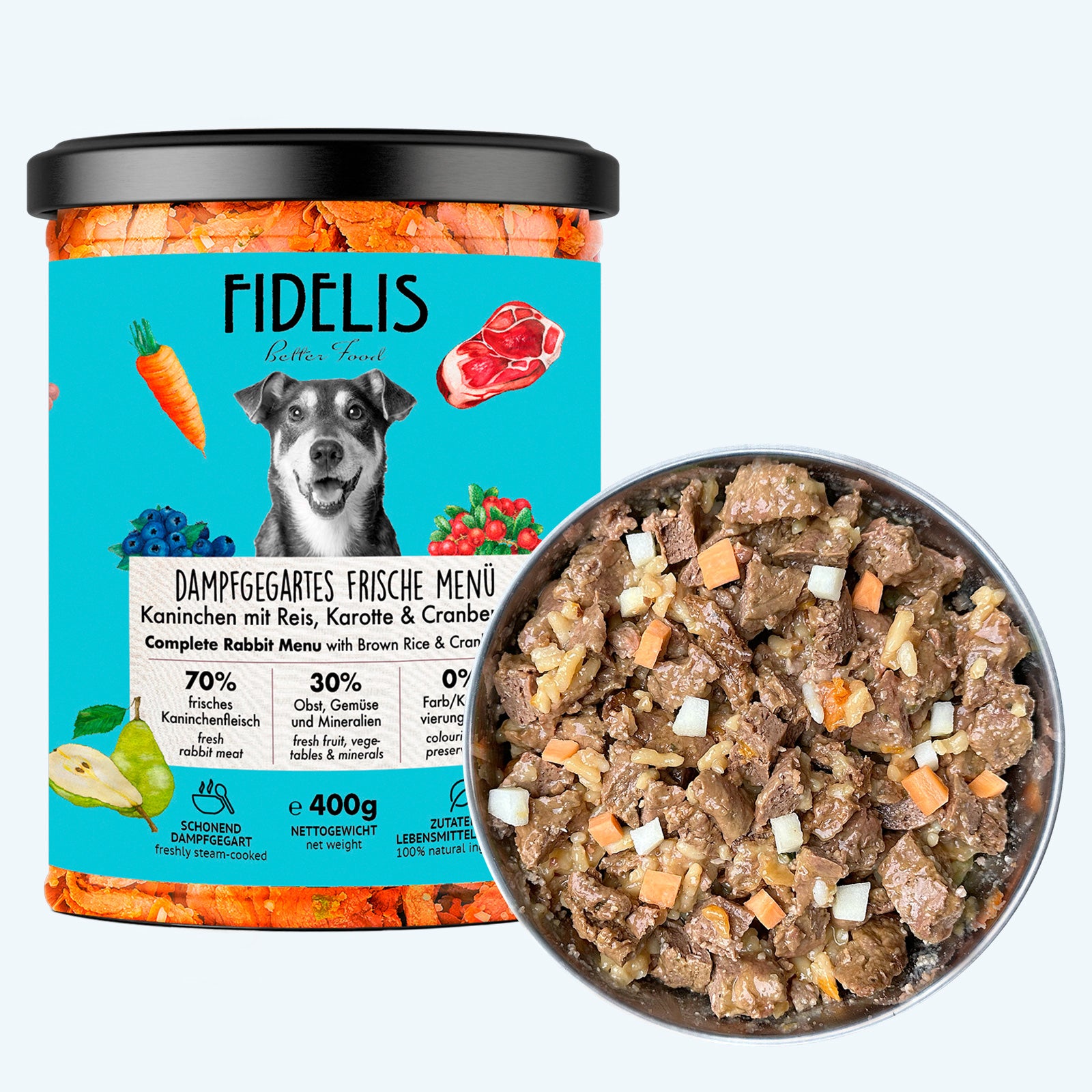 Kaninchen mit Reis, Karotte und Cranberries (im Glas) | Gewicht: 400g von fidelis.dog