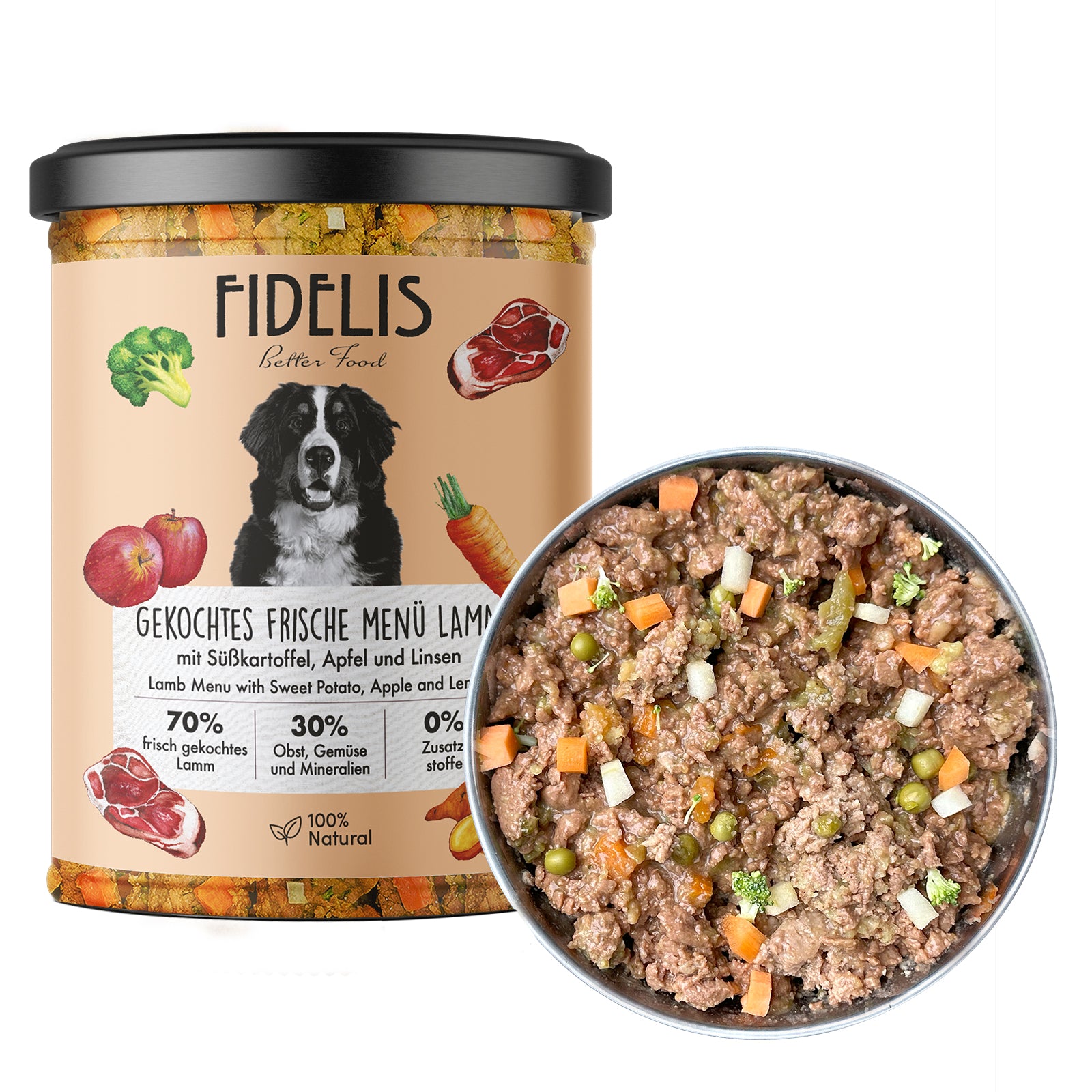 *Lamm mit Süßkartoffel, Apfel und Linsen (im Glas) | Gewicht: 400g von fidelis.dog