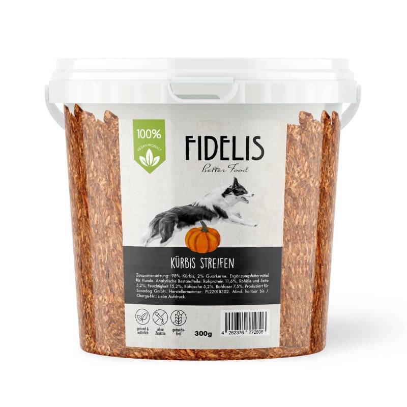 Veggie Streifen Kürbis (300g-Eimer) von fidelis.dog