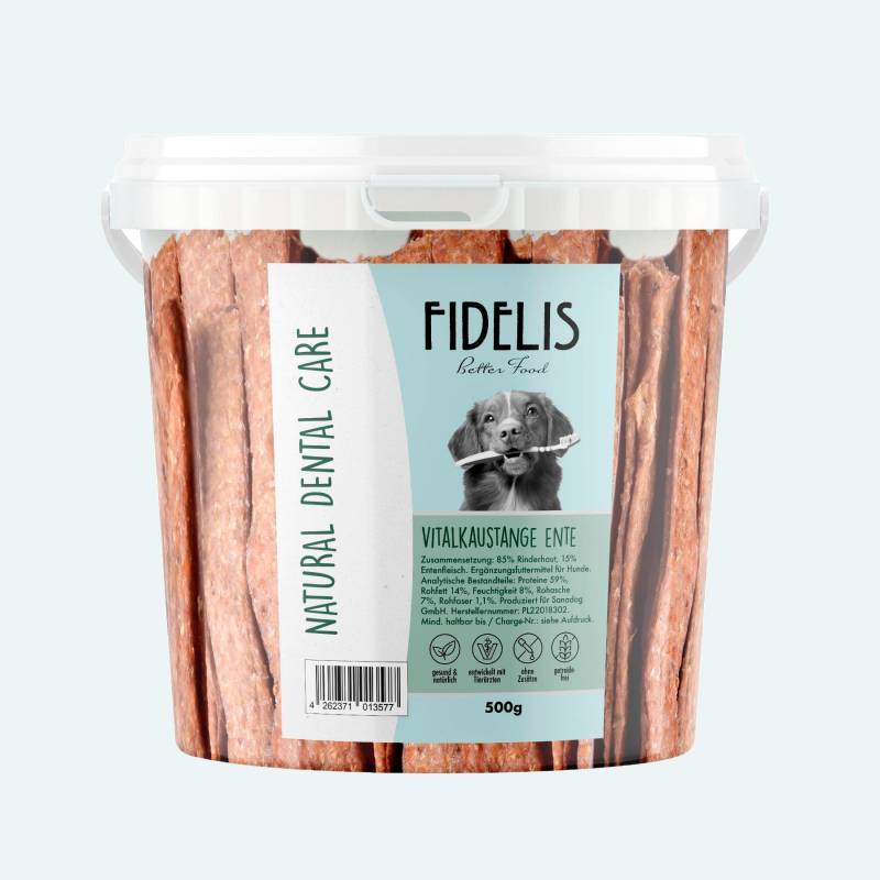 Vitalkaustange Ente (500g-Eimer) von fidelis.dog