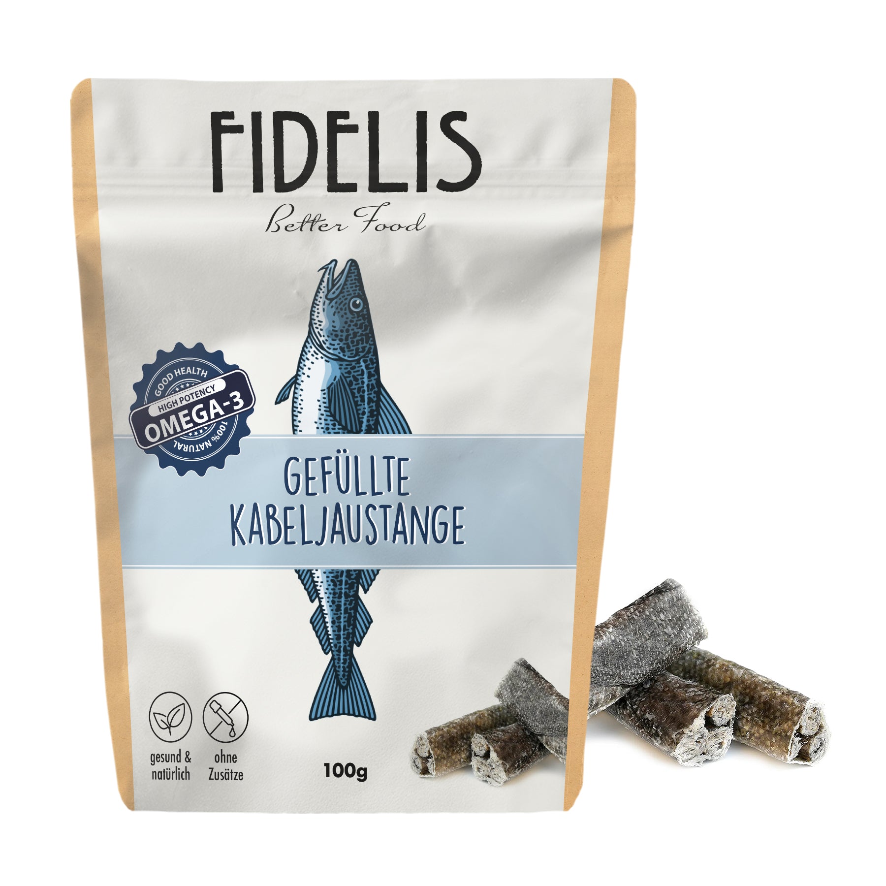 *gefüllte Kabeljauhautstange (100g) von fidelis.dog