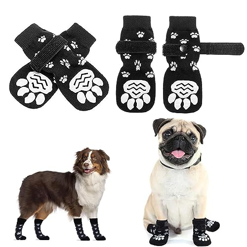 2 Paar Indoor Anti-Rutsch Socken für Hunde, Hundesocken Anti Rutsch, Weicher Verstellbarer Pfotenschutz für Alter Hund mit Riemen Traktionskontrolle für den Innenbereich auf Hartholzböden S von fidget pack