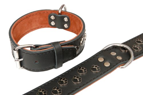 Hundehalsband, Leder, schwarz, Pfotendesign, 50cm x 40mm, Top Qualität! von fifffi