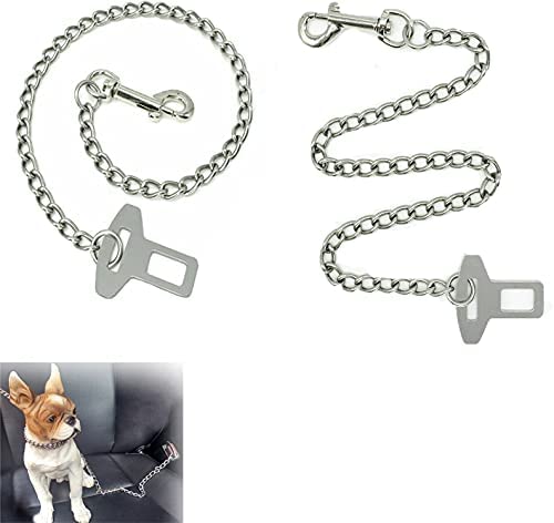 Fikujap Sicherheitsrückhaltekabel für Haustierfahrzeuge, Metallkette Hunde Sicherheitsgurt Blei für Autokauen Beweis Starke Sicherheitsrückhalte,50cm von fikujap