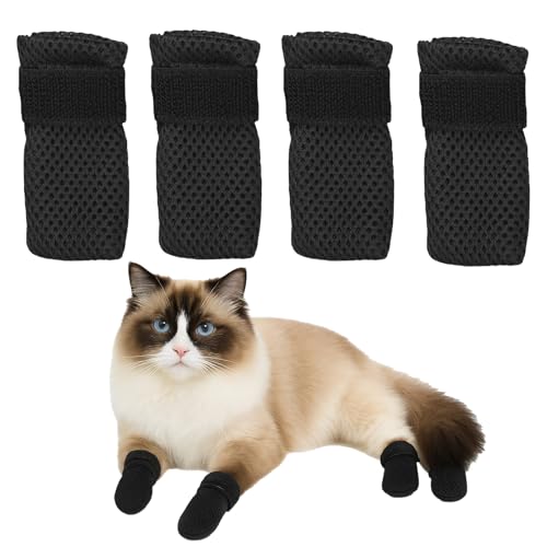 filheraze Kratzfeste Katzenstiefel,Atmungsaktive Katzenstiefel,Verstellbares Netz,Geeignet Zum Schutz Kleiner und Mittlerer Hunde, Pfoten und Bodentiere (4-teiliges Set, M, schwarz) von filheraze