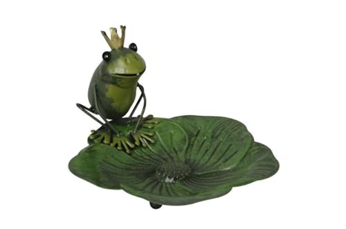 finehomegarden Vogeltränke Frosch auf Blüte Metall grün Ø27,5cm H17cm Futterstation Futterplatz Garten von finehomegarden