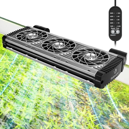 fishkeeper Aquarien Kühler, Aquarien Lüfter, Aquarium Wasserkühler, einstellbare Luftgeschwindigkeit und Timer, leiser Aquarienlüfter für Süßwasser-Salzwasser-Aquarien bis 60 cm (3 Lüfter) von fishkeeper