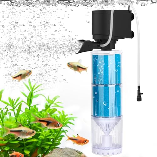 fishkeeper Aquarium Filter,10W 570L/H Einstellbarer Durchfluss Aquarium Innenfilter,4in1 Leise Aquarium Pumpe mit Filter für Aquarien 60-300L,Leicht zu Reinigende Aquarium Filterschwamm mit Filterfach von fishkeeper
