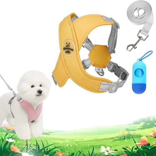 Chewie Cozy Harness, Getchewie Hunde Geschirr, X Headanti Zug hundegeschirr, 100% Breathable&Comfortable, Anti-Breakaway, Choke Free X Frame forwelpen, mittelgroße Hunde (Yellow,S (8.8-15.4 LB)) von fjaldjfu