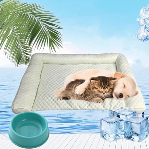 Pelsbarn HeatRelief Cooling Dog Bed, Pelzbarn Kühlendes Sofabett, Wasserdichter Couchbezug, waschbar, rutschfeste Unterseite, Hundecouchbett für Sofa, Boden, Auto (Green,S(50 * 30)) von fjaldjfu