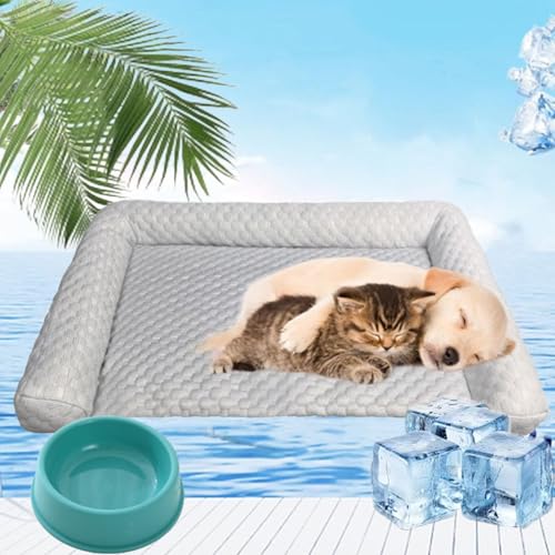 Pelsbarn HeatRelief Cooling Dog Bed, Pelzbarn Kühlendes Sofabett, Wasserdichter Couchbezug, waschbar, rutschfeste Unterseite, Hundecouchbett für Sofa, Boden, Auto (Grey,S(50 * 30)) von fjaldjfu