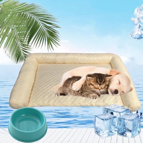 Pelsbarn HeatRelief Cooling Dog Bed, Pelzbarn Kühlendes Sofabett, Wasserdichter Couchbezug, waschbar, rutschfeste Unterseite, Hundecouchbett für Sofa, Boden, Auto (Yellow,L(70 * 45CM)) von fjaldjfu