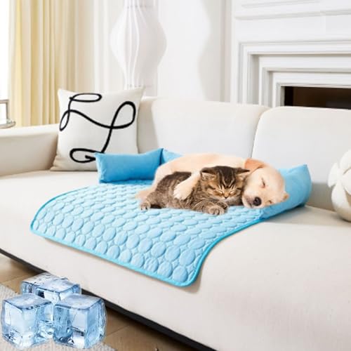 Pelzbarn Kühlendes Sofabett, Pelzbarn Kühlendes Hundebett, Wasserdichter Couchbezug, waschbar, rutschfeste Unterseite, Hundecouchbett für Sofa, Boden, Auto (Blue,L(90 * 90CM)) von fjaldjfu