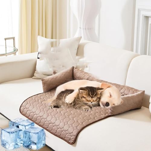 Pelzbarn Kühlendes Sofabett, Pelzbarn Kühlendes Hundebett, Wasserdichter Couchbezug, waschbar, rutschfeste Unterseite, Hundecouchbett für Sofa, Boden, Auto (Coffee,M(70 * 70CM)) von fjaldjfu