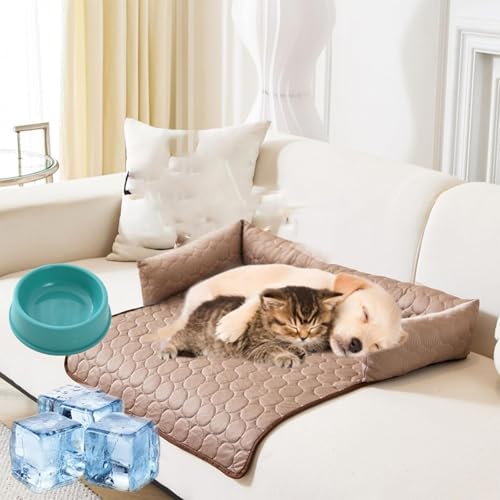 Pelzbarn kühlendes sofabett, pelzbarn kühlmatte, Schenke Deinem Hund Kühlende. Waschbar, rutschfeste Unterseite, selbstkühlende Matte, Hundecouchbett für Sofa, Boden, Auto (Coffee,L(90 * 90CM)) von fjaldjfu