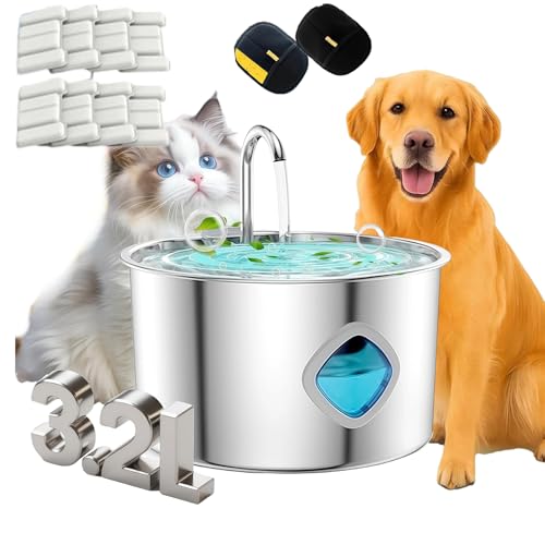Trinktiger Katzenbrunnen 3.2l/108 oz, 2025Nord Flow Katzenbrunnen Edelstahl,Katzen Trinkbrunnen Leise - Automatic Katzentrinkbrunnen Mit Wasserstandsfenster, Mehrschichtiges Filtersystem (B+10Filter) von fjaldjfu