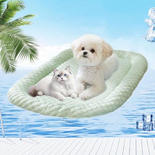 fjaldjfu KittyCool - kühlmatte Katzenbett mit Eisseide, Kühlbett für Hunde, Kühlendes Sofabett Hund, Haustier Kühlkissen Der ultimative kühlkomfort Für Haustiere Katze Hund (Grün,S(45 x 35 cm)) von fjaldjfu