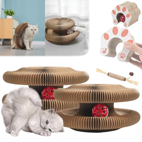 fjaldjfu Marlene Kitty Kurlz, Kitty Kurlz Cat Toy, Foldable Cat Scratch Board Toy with Bell, Cat Accordion Toy with Ball Magnetic, Foldable Cat Ball Track Physical Exercise Toy for Cats (2Set) von fjaldjfu