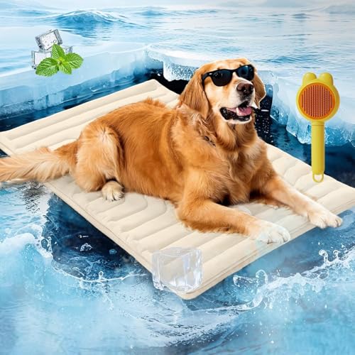 fjaldjfu Pfotenchill Die Innovative KüHlmatte für Hunde, KüHlmatte Hund Waschbar Bleibt LäNger Kalt, Cooling Mat Dog Langlebiger – Kratzfest Ideal FüR Zu Hause, Reisen (Beige, XL(150 * 101cm)) von fjaldjfu