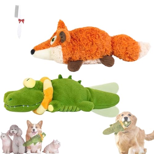 fjaldjfu The Mellow Dog - Calming Crocodile, Automatic Tail-Wagging Plush Dog Toy, Machine Washable, Quietschendes Interaktives Hundespielzeug for Small, Medium & Large Dogs (A+B) von fjaldjfu
