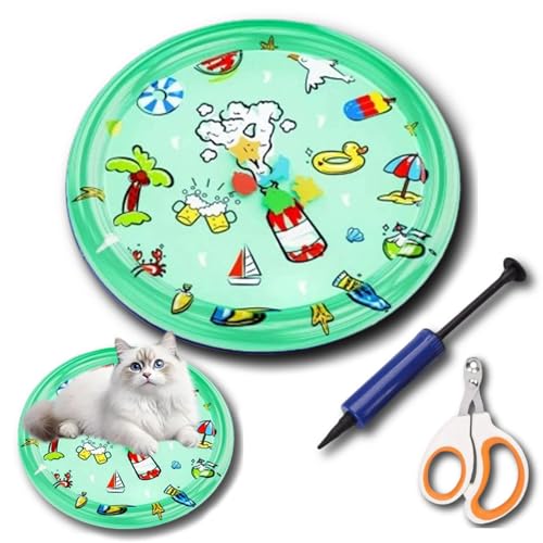 fjaldjfu Wassermatte Katzen Kratzfest, 2025 Upgrade Katzen Spiel und kühl wassermatte, Verdickt Sommer Aufblasbare Sensorische Wasserspielmatte, Interaktives Spielzeug (C(100 * 100cm),Regulär) von fjaldjfu