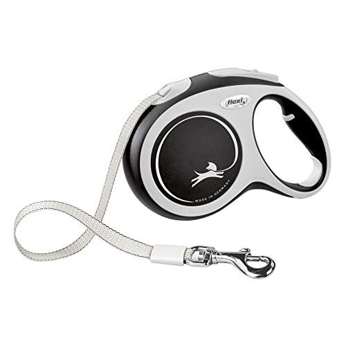FLEXI New Comfort einziehbare Hundeleine (Band), ergonomisch, robust und verhedderungsfrei, für Hunde bis zu 60 kg, 5 m, Größe L, Schwarz/Grau von flexi