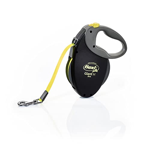 flexi® Giant S/M Gurt 8 m schwarz, neon-gelber Gurt, Roll-Leine für Hunde bis 25 kg von flexi
