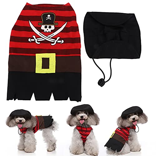 FLEXMAN Hundepiratenkostüm, Modische Kleidung Im Piratenstil, Maschinenwaschbar, Halloween Hundepiratenkostüm mit Hut für Geburtstage, Hochzeiten, Partys, Schießen (L) von flexman