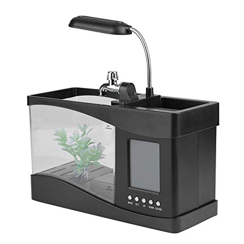 FLEXMAN Multifunktionales, über USB wiederaufladbares Mini-Aquarium mit Uhrfunktion, buntes LED-Licht für Wohnzimmer, Schlafzimmer und Büro (Schwarz) von flexman