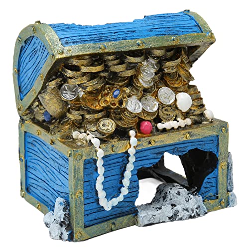 flexman Aquarium Schatztruhen Ornament, 13 X 7,9 X 11,9 cm, Blaues Aquarium Landschaftsornament aus Kunstharz mit Hohler Höhle für Den Durchgang von Fischen und Garnelen von flexman