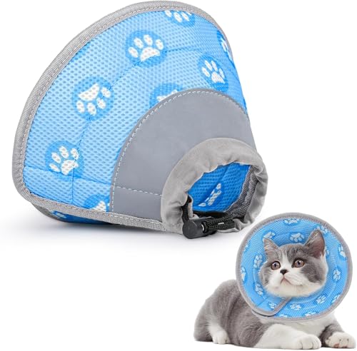 flintronic Einstellbarer Halskrause Katze Halsband, Anti Biss Safety Halskrause Katze, Halskrause Katzen Soft für Welpen, Kleine Hunde und Katzen (Blau, XS) von flintronic
