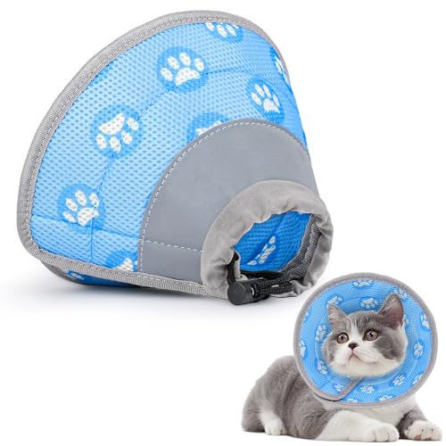 flintronic Halskrause Katze, Einstellbarer Halskrause Katze Halsband, Anti Biss Safety Einstellbarer Schützender Kragen, Halskrause Katzen Soft für Welpen, Kleine Hunde und Katzen (Blau, S) von flintronic