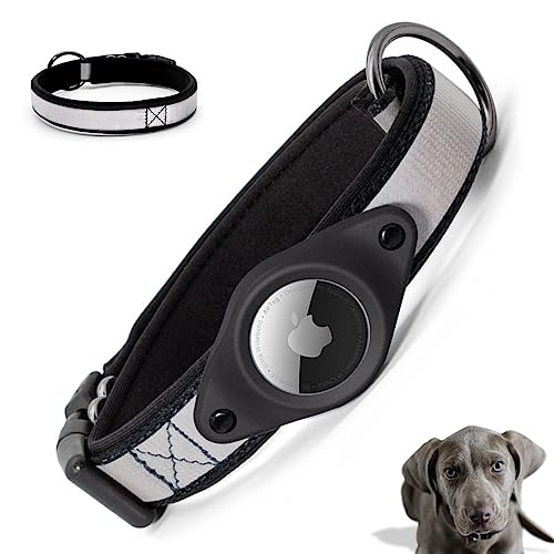 flixpet® - AirTag Hundehalsband (reflektierend, gepolstert & verstellbar) AirTag Halsband Hund mit Sicherheitsverschluss Hundehalsband für AirTag aus Nylon inklusive Schutzfolienset (schwarz) (L) von flixpet