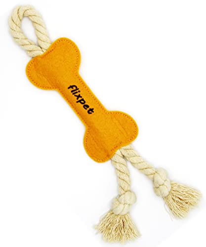 flixpet® - Hundespielzeug Wurfspielzeug Hundeknochen Kauknochen Kauspielzeug Baumwollseil Hundeseil Spieltau Zahnpflege für Welpen und kleine bis mittelgroße Hunde – Länge ca. 32cm (Gelb) von flixpet