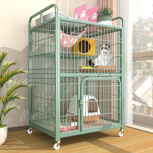 3/4-lagige Katzenkäfig Indoor Gehäuse, Große Catio Für Katzen Indoor Outdoor Gehäuse Auf Rädern, Balkonkatzen Spiele Mit Plattformen, Ideal Für Sicheres Spiel Und Entspannung, Grün(Size:80 * 55 von forestalk