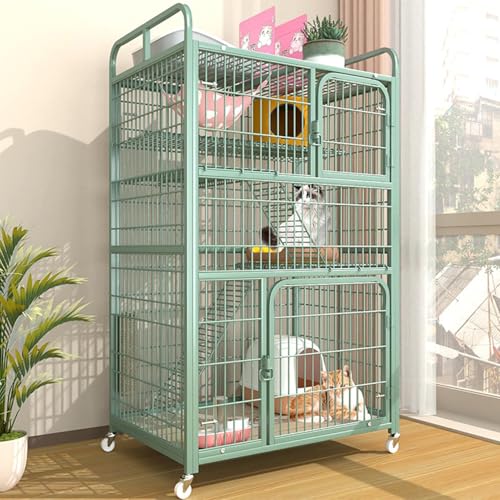 3/4-lagige Katzenkäfig Indoor Gehäuse, Große Catio Für Katzen Indoor Outdoor Gehäuse Auf Rädern, Balkonkatzen Spiele Mit Plattformen, Ideal Für Sicheres Spiel Und Entspannung, Grün(Size:90 * 55 von forestalk
