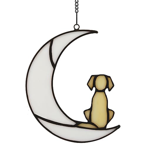Buntglas-Gedenkgeschenke für den Verlust des Hundes, ein gelber Hund Dekor auf weißem Mond, Haustier-Gedenkgeschenke für Hunde, Trauergeschenk, Hunde-Gedenkgeschenk von framelito