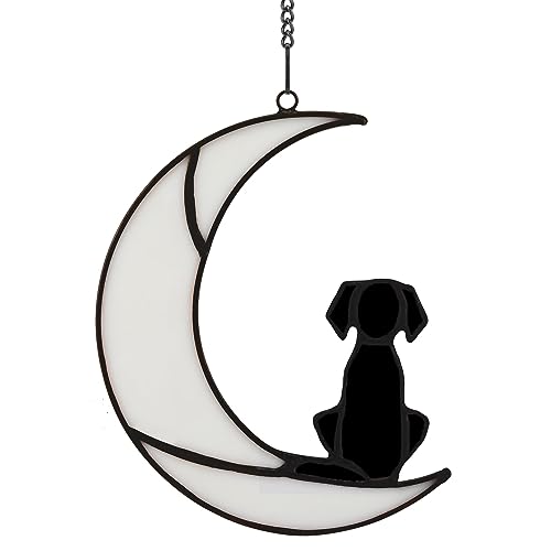 Buntglas-Gedenkgeschenke für den Verlust des Hundes, ein schwarzer Hund Dekor auf weißem Mond, Haustier-Gedenkgeschenke für Hunde, Trauergeschenk, Hunde-Gedenkgeschenk von framelito