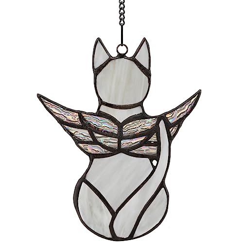 framelito Angel Cat Memorial Gifts for Loss of Cat, Stained Glass Window Hangings Decorations, Angel Wings Grey Cat Suncatcher Decor, Loss of Cat Sympathy Gift, Cat Remembrance Gifts for Cat Lovers von framelito